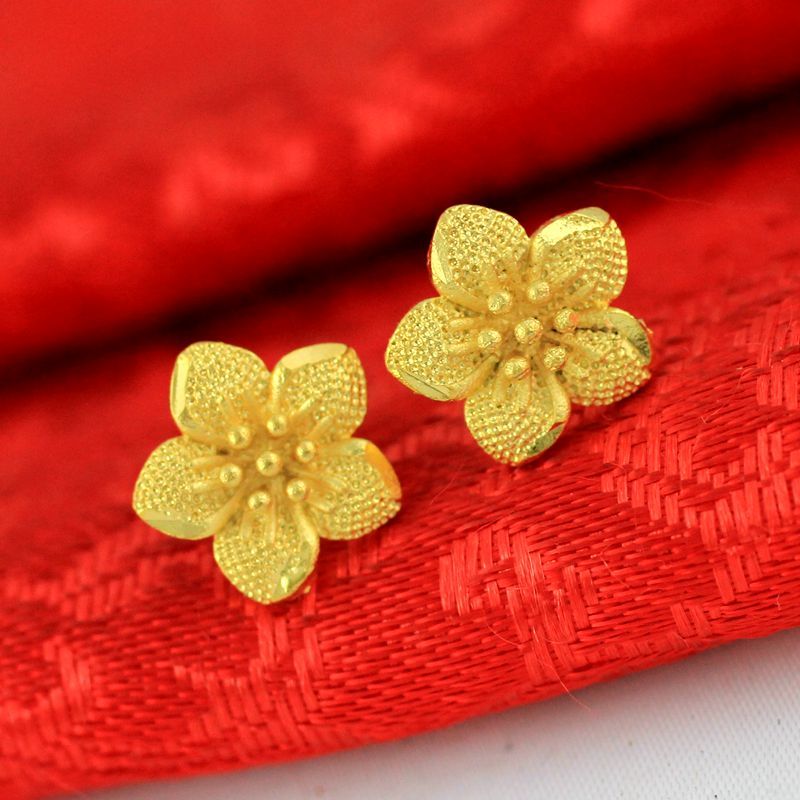 仿黄金耳饰美丽小沙金梅花耳钉久不褪色铜镀金色金首饰