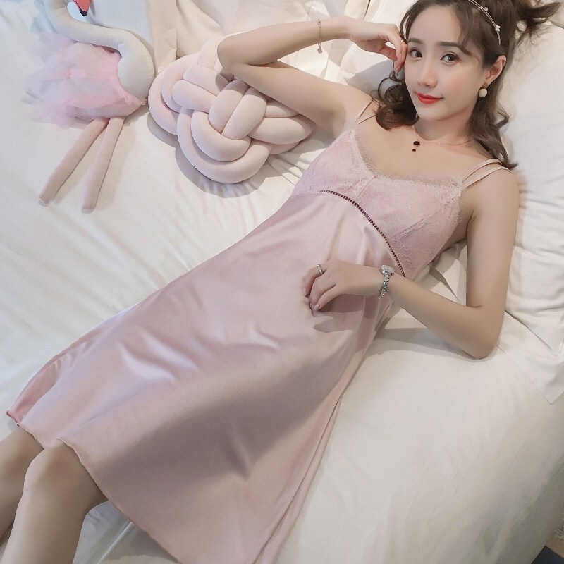 性感睡裙仙女风可外穿服性感睡衣女士夏季涤纶很仙的睡裙子激蕾丝仿绸