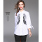 2017秋装新款 韩版女宽松职业打底衬衣刺绣休闲棉麻长袖衬衫女