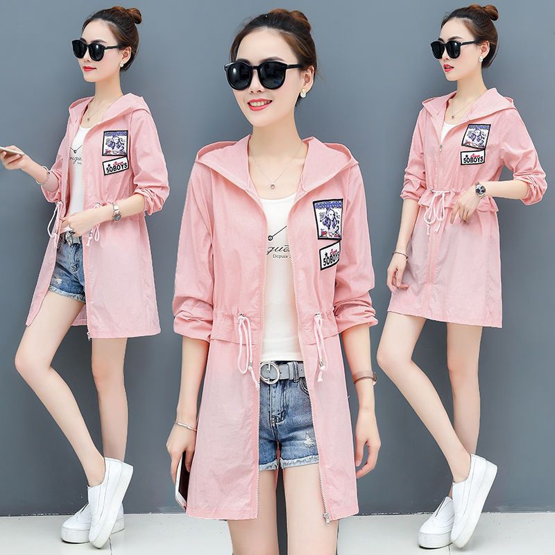 防晒衣女夏季新款韩版显瘦中长款防晒服修身开衫风衣学生薄外套女