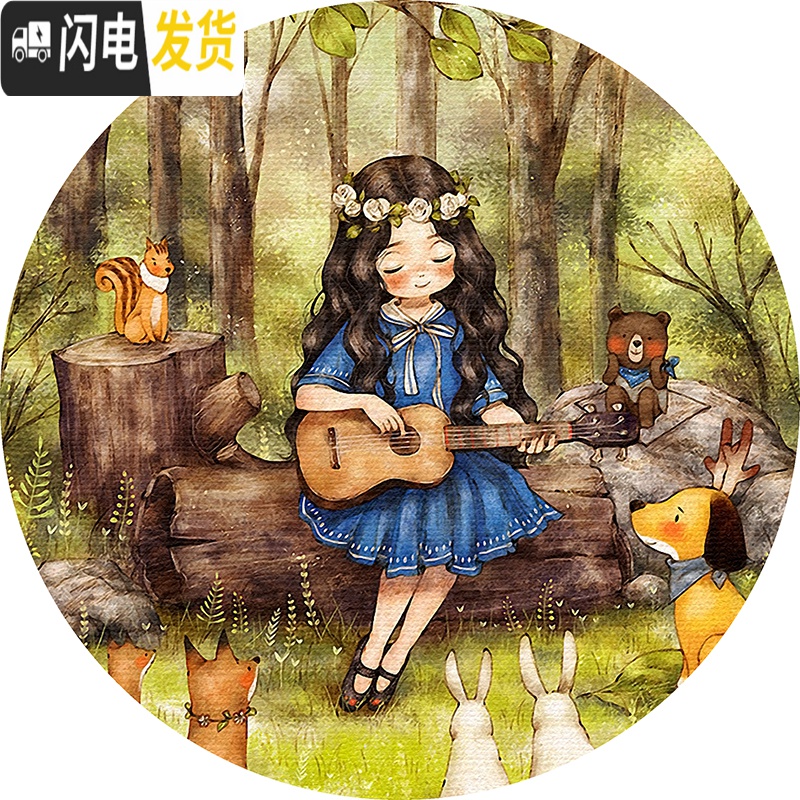 三维工匠2019十字绣新款绣客厅简约现卧室森林女孩卡通可爱线绣满绣自己绣 吉他女孩50x50cm丝线+圆形玻璃框高清大图