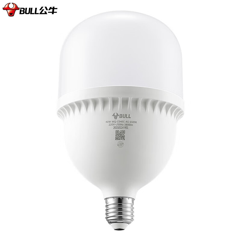 公牛(BULL)LED灯泡 E27螺口高亮柱形灯 厂房车间商超食堂 40W 白光6500K MQ-C040C-AS
