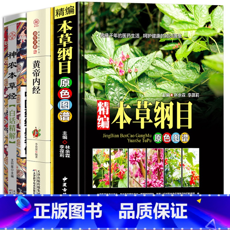 [正版]中医中草药书籍3册 精编本草纲目 中草药彩图大全 黄帝内经神农本草经白话精解中医药经典零基础学医养生调理医药药高清大图