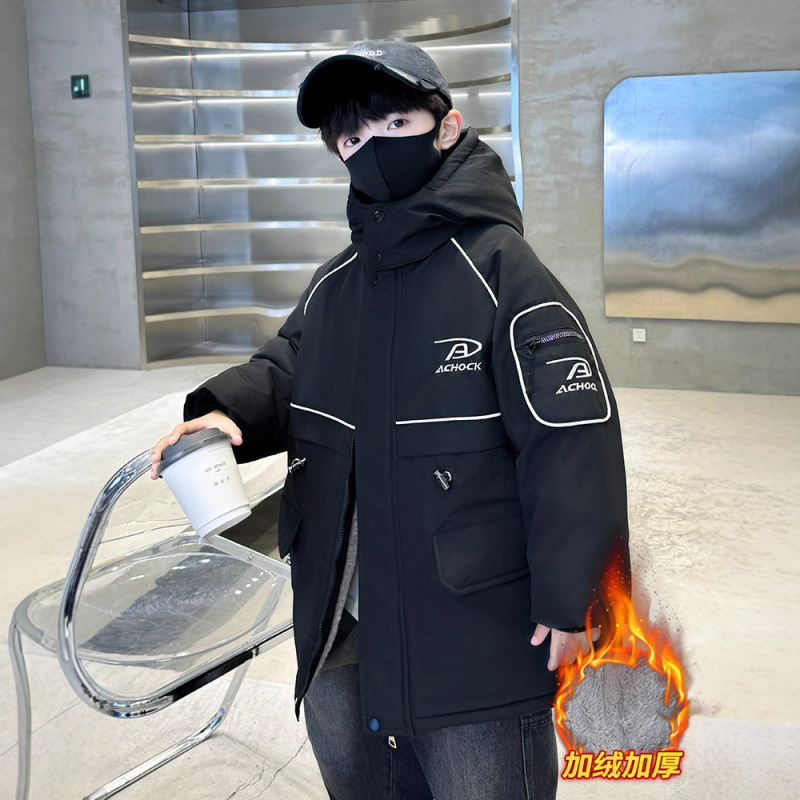 儿童装男童加绒外套新款大童派克服秋冬款加厚男孩冬季棉服潮