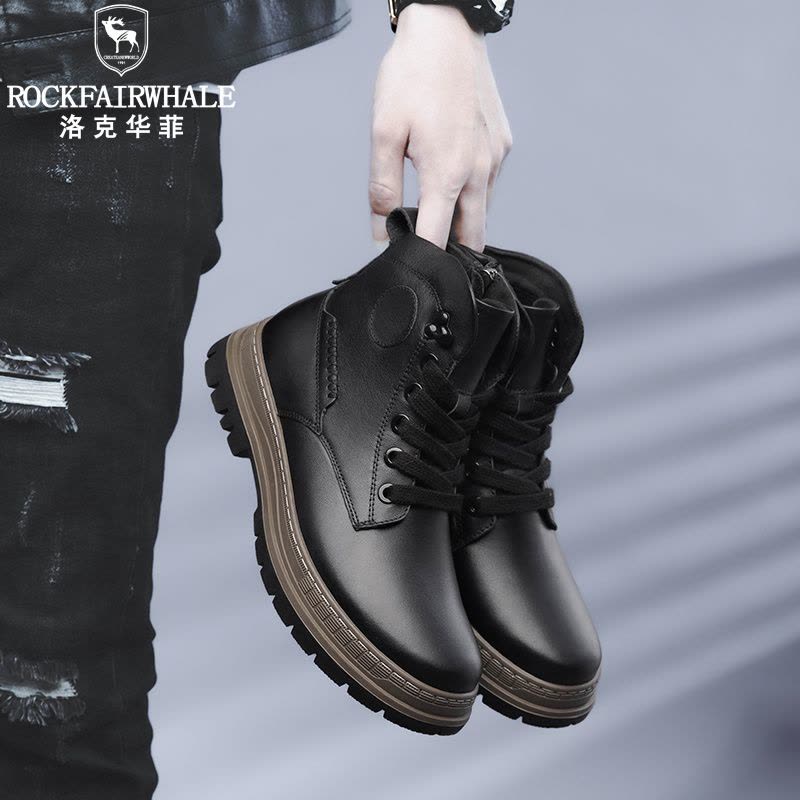 洛克华菲马丁靴男高帮2024中帮男士新款潮男鞋英伦风皮靴男款皮鞋冬季加绒图片