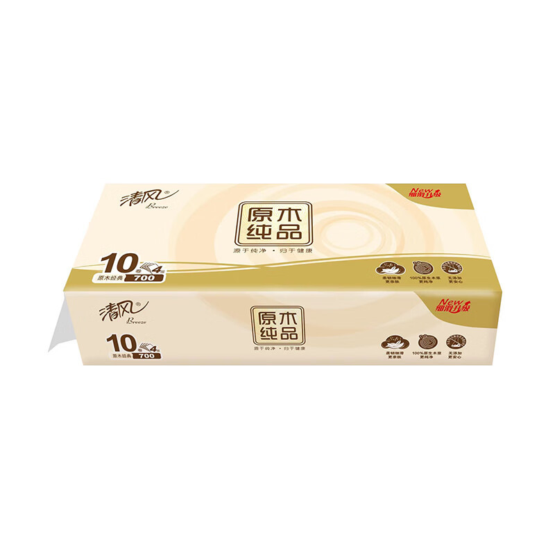 清风原木纯品系列4层无芯卷纸 单提B02A7MCE1 70g/卷 10卷/提