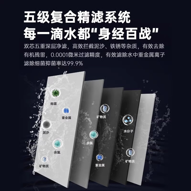 奥克斯净水器厨下家用直饮一体机600GRO反渗透净水机+10档调温3秒速热制冷管线机黑色+7T前置过滤器全屋套装净水套餐