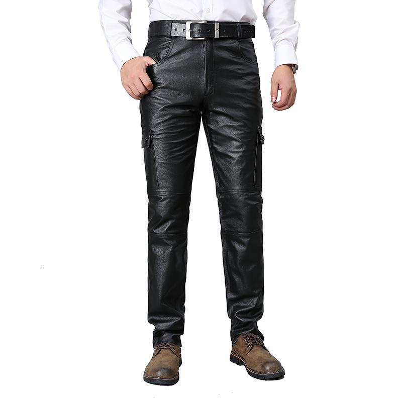 jeepspirit吉普真皮皮裤男冬季骑行摩托机车牛皮裤子防风防寒保暖中腰