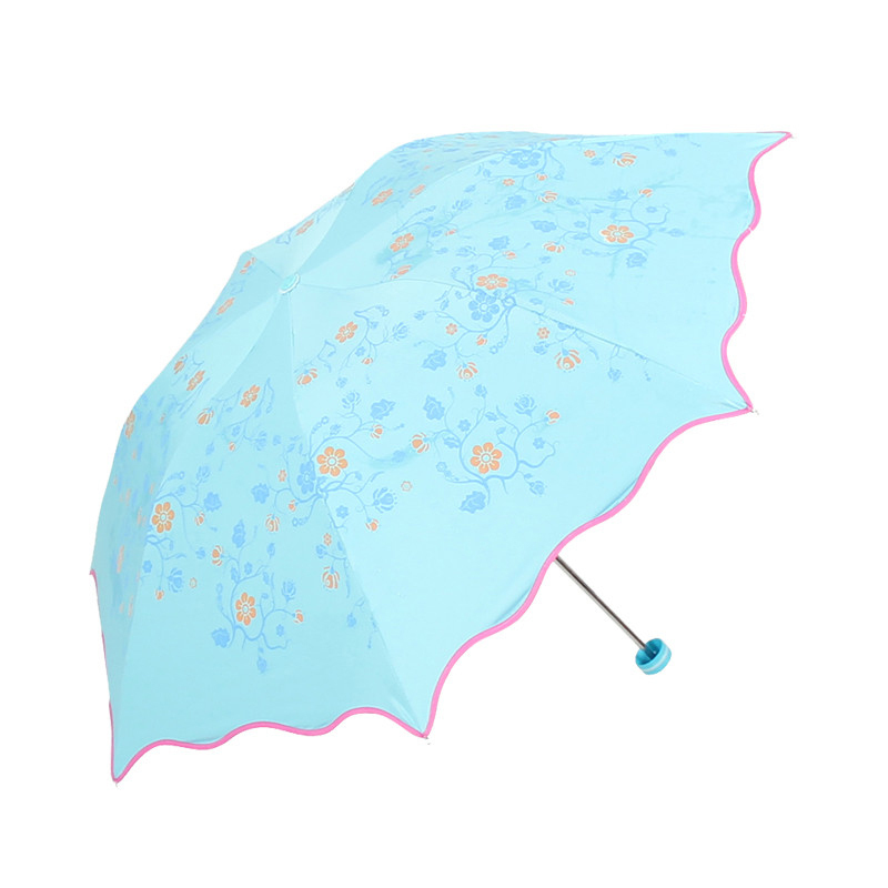 天堂伞(遇水现花)黑胶丝印三折晴雨伞太阳伞 33257E