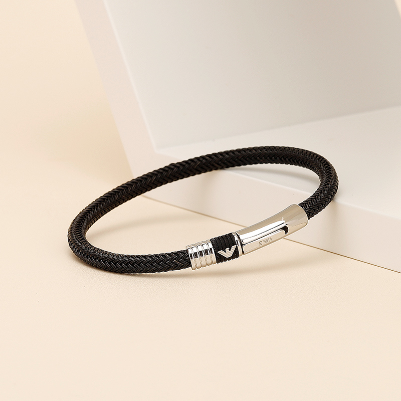 阿玛尼emporioarmani男士手环商务皮质编织风男士手链鹰标个性手链男