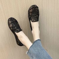 2022夏季新款韩版百搭平底单鞋女时尚蕾丝镂空透气女网纱豆豆鞋女 黑色 35 标准码