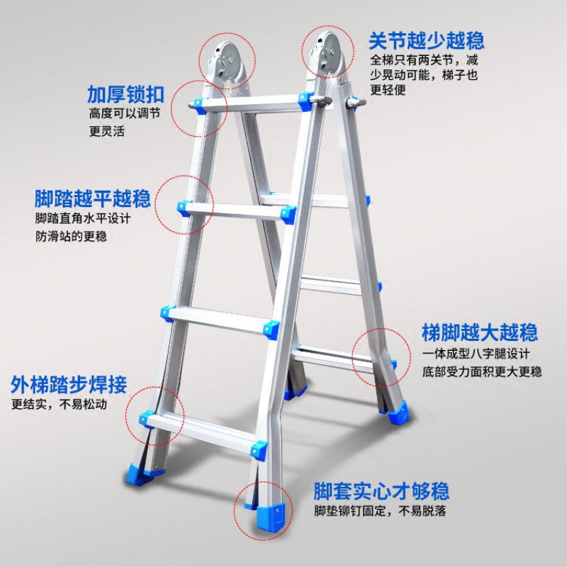 多功能折叠梯工程梯人字梯家用梯子伸缩梯小巨人梯升降加厚铝合金 三维工匠 小巨人5步梯高清大图