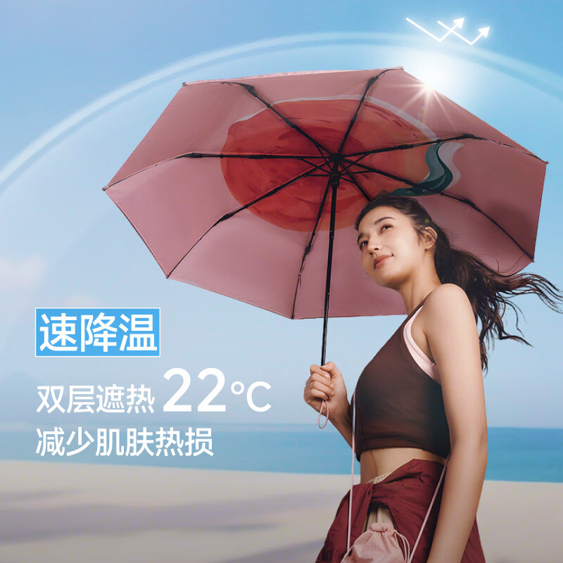蕉下(beneunder)防紫外线遮阳伞三折倍护黑胶晴雨伞防晒伞野果BM397奶油南瓜高清大图