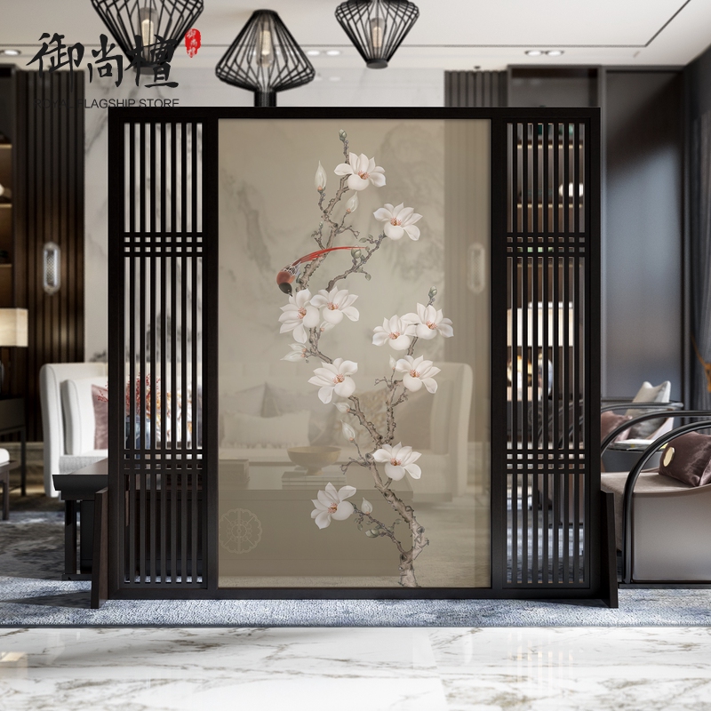 BONJEAN新中式半透装饰卧室遮挡家用隔断客厅屏风移动入户玄关办公室座屏高清大图