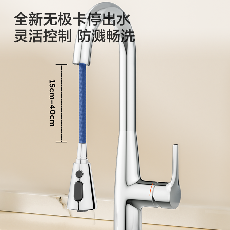 九牧（JOMOO）抽拉悬停厨房水龙头冷热出水可旋转三档切换龙头33098高清大图