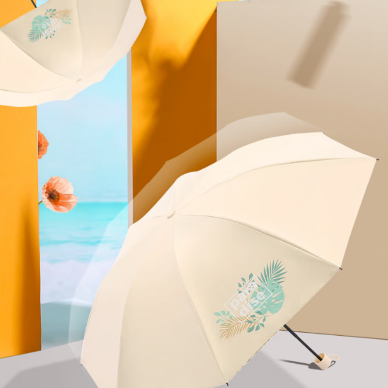 天堂防紫外线阳伞三折8K钢骨遮阳黑胶伞轻小便携折叠阳伞晴雨蕉叶(双层)伞下100CM高清大图