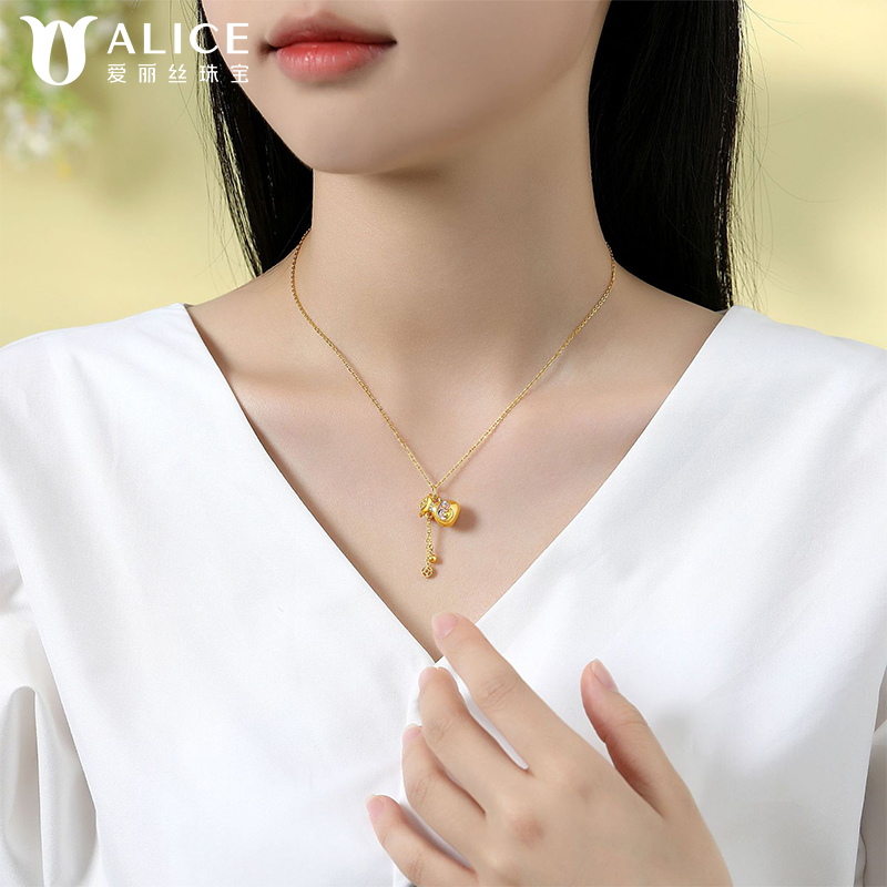 Alice爱丽丝珠宝 足金999招财纳福钱袋女式流苏项链 P0200035高清大图