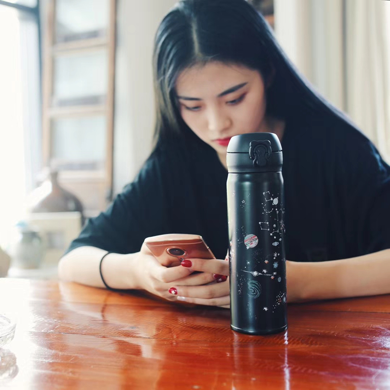 免费刻字杯具熊(beddybear) 杯具熊男女士保温杯 学生情侣真空不锈钢时尚刻字定制水杯450ml星空
