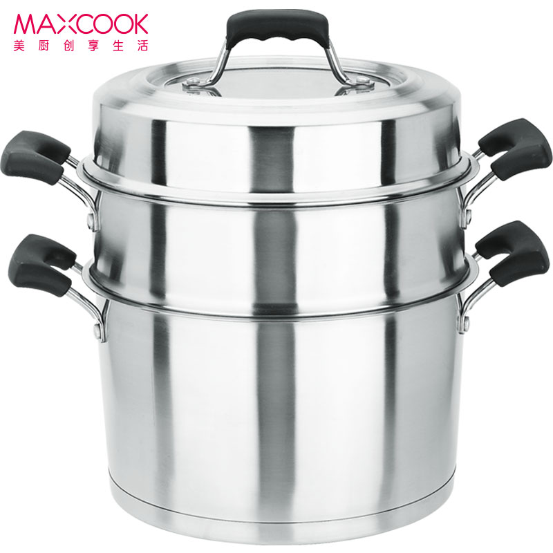 美厨(maxcook)二层蒸锅 不锈钢加厚复底26cm 电磁炉通用 蒸煮两用可叠放 爱家系列MCGJ-AJ026