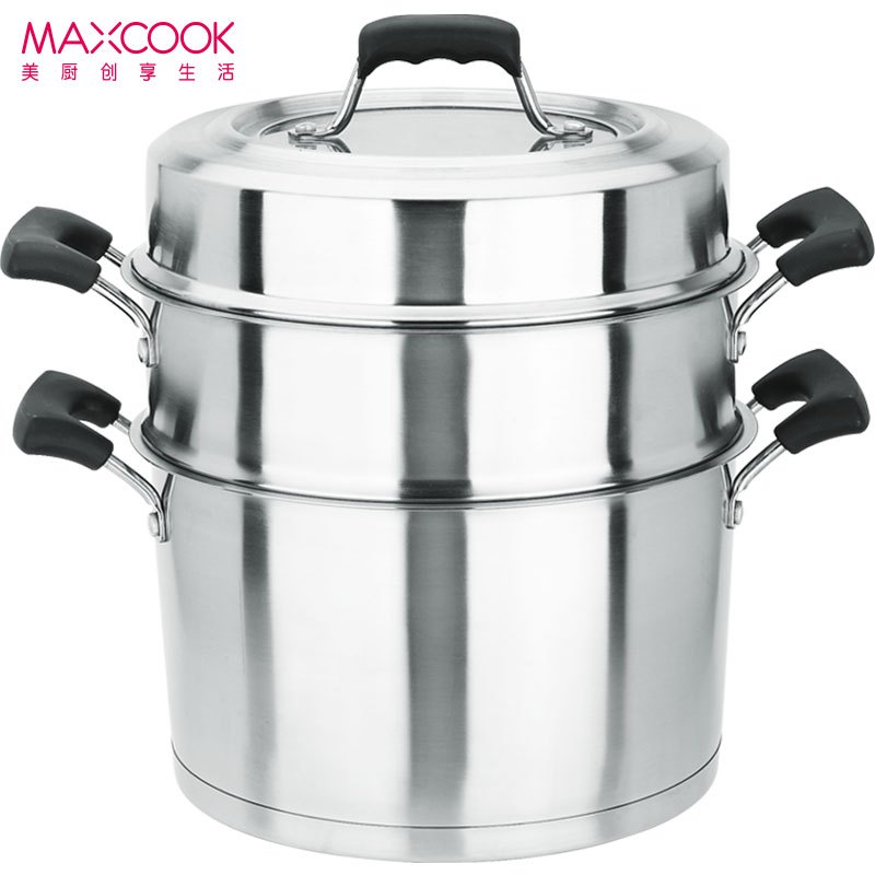 美厨(maxcook)二层蒸锅 不锈钢加厚复底26cm 电磁炉通用 蒸煮两用可叠放 爱家系列MCGJ-AJ026
