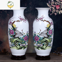 YICHENG陶瓷花瓶中式客厅酒柜小摆件景德镇富贵竹水培干花插花器玄关瓷瓶 松鹤延年冬瓜对瓶 大号 高47cm肚径20c