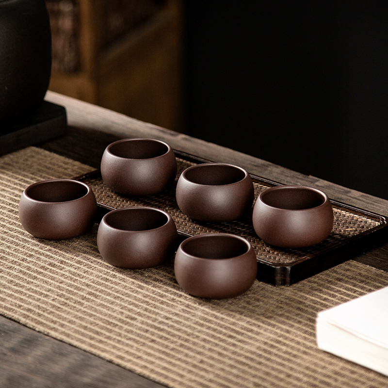 金镶玉 紫砂杯 功夫茶杯套装原矿紫泥主人品茗杯6只装50ml(罗汉杯)