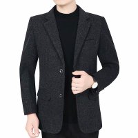 BaLuoShang中年厚款西装免烫休闲修身便服单西两粒扣毛呢西服秋冬季男装毛呢大衣