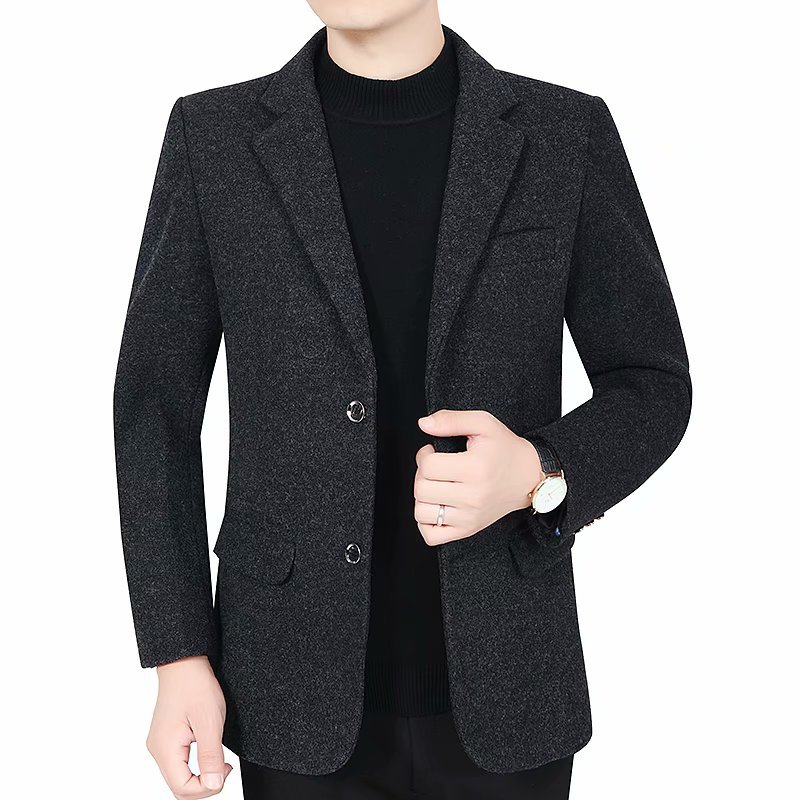 BaLuoShang中年厚款西装免烫休闲修身便服单西两粒扣毛呢西服秋冬季男装毛呢大衣