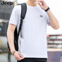 JEEPSPIRIT吉普男士T恤刺绣圆领短袖宽松潮流印花上衣 M 白色