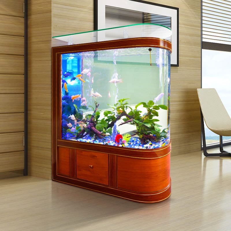 生态鱼缸水族箱子中式欧式客厅家用屏风落地靠墙中大型玻璃鱼缸图片