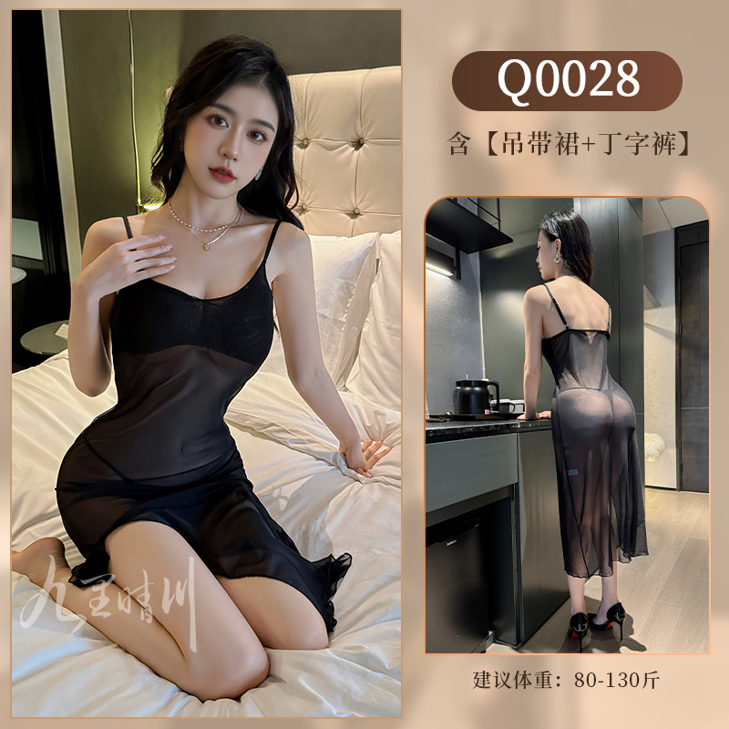 九里晴川内衣开叉透感吊带睡裙性感蕾丝镂空显瘦ins成人用品 Q0028 均码_440高清大图