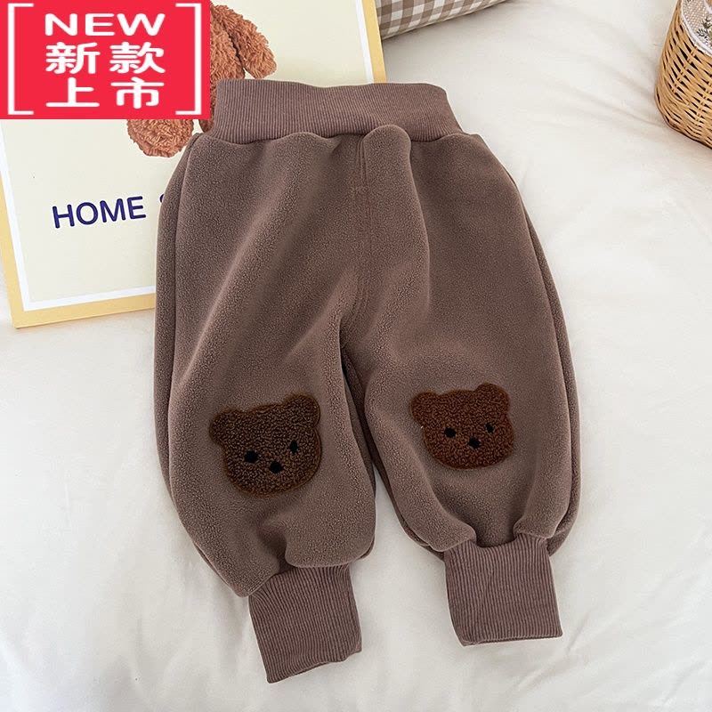 可莉允婴儿一体绒裤子秋冬装加绒男童1岁女宝宝大屁屁裤2保暖膝盖熊pp裤保暖裤图片