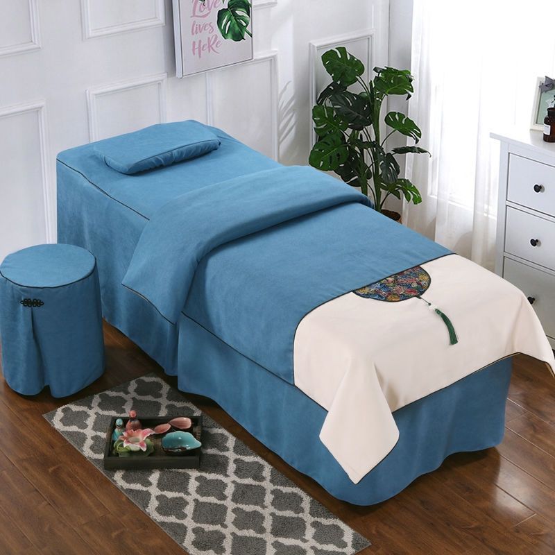 美容床罩四件套棉麻加厚美容院推拿按摩床套可带胸洞尺寸