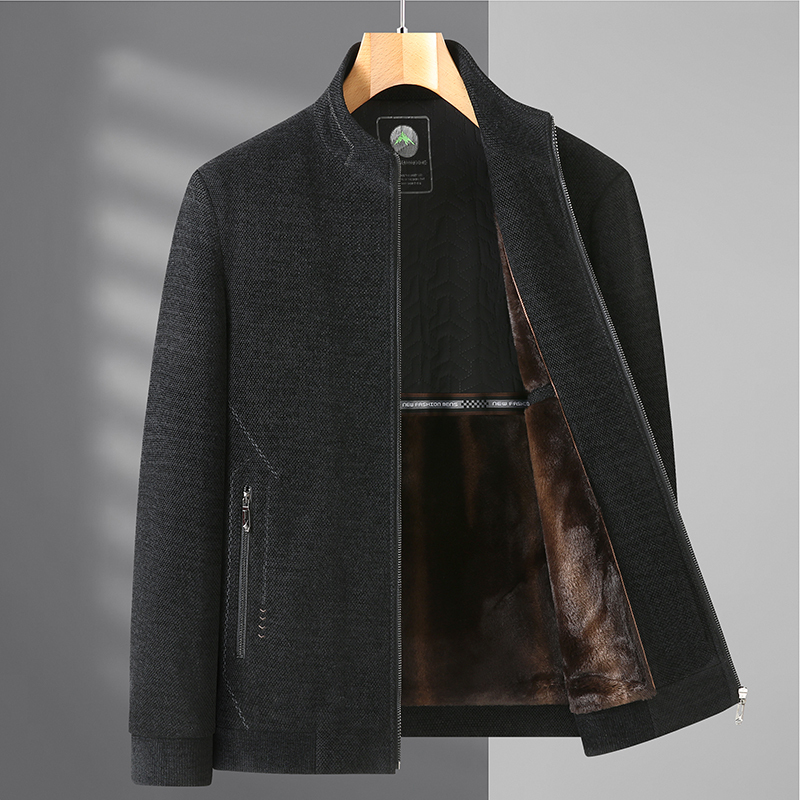 爷特yete秋冬季中老年男装加绒外套羊毛呢子衣爸爸加厚衣服中年男夹克