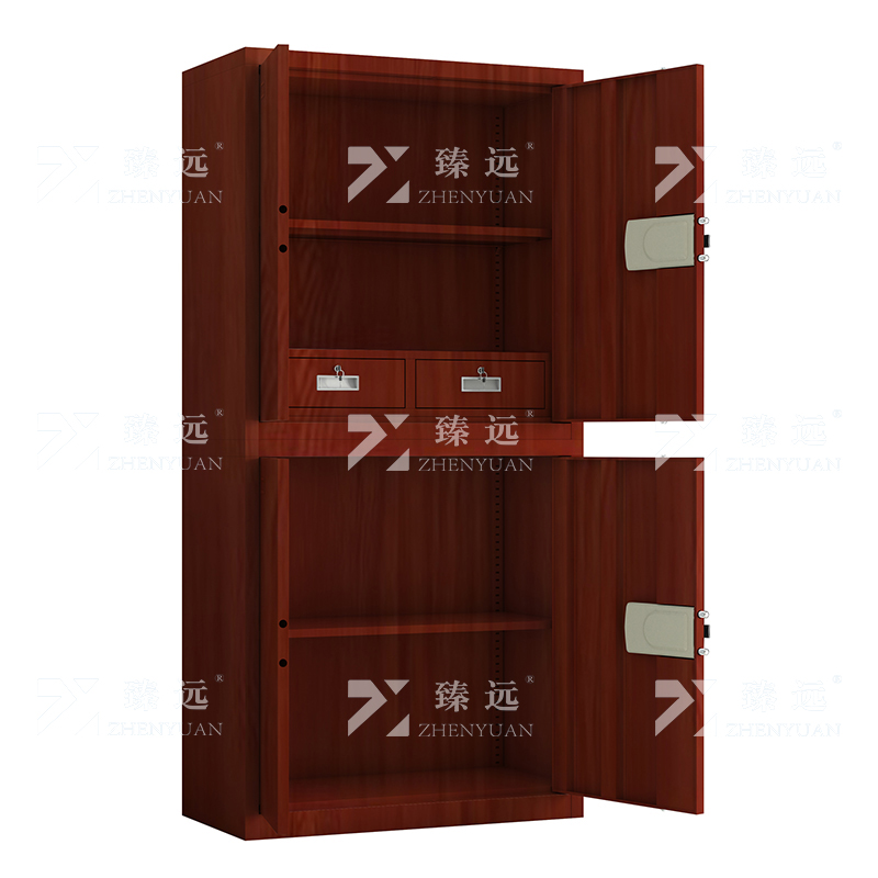 臻远 ZYJJ-80063 保密柜 红木纹分双节智能指纹密码锁 长900*宽420*高1900mm 单位:1台高清大图