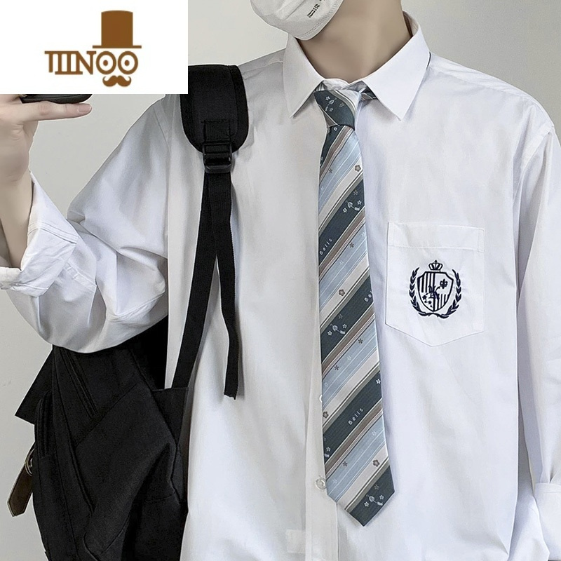 YANXUdk衬衫男长袖制服全套学生领带衬衫男生纯白学院风日系jk套装