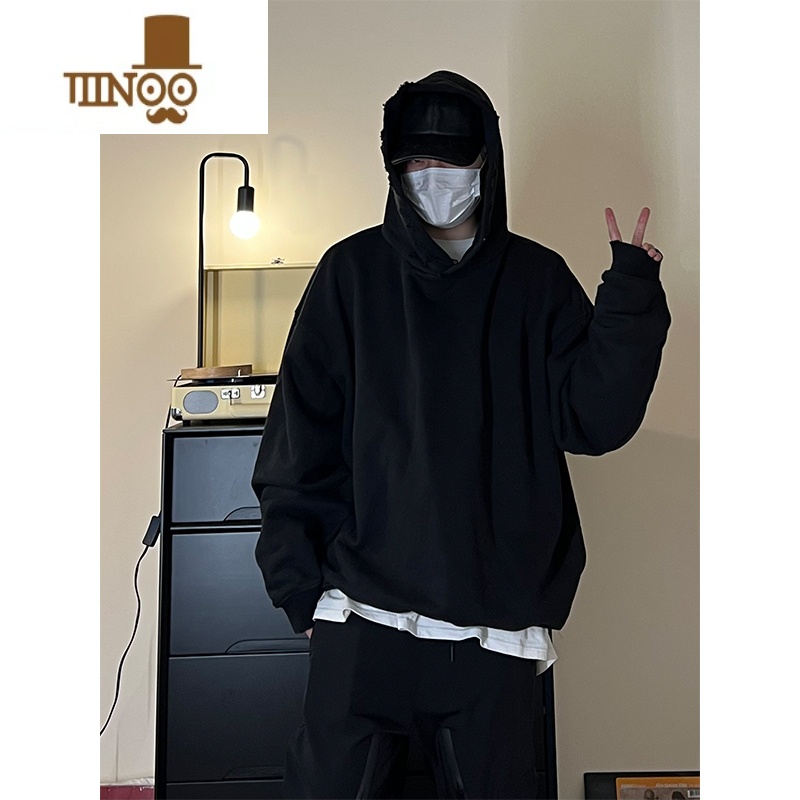 YANXUNECOYEP2023美式连帽卫衣男女宽松潮流百搭纯色上衣外套