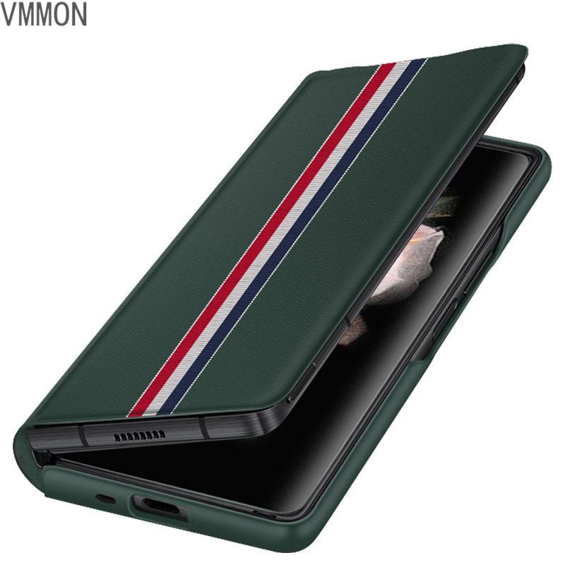 VMONN三星fold3手机壳GalaxyZFold3新款超薄秒变限量版翻盖式保护壳5_153_65_833 三星fold3【素绿彩条】连体翻盖全包壳