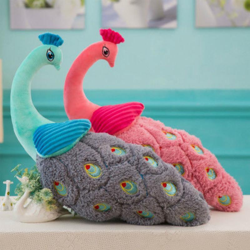 创意毛绒玩具抱枕女生布娃娃孔雀公仔可爱儿童生日礼物大号玩偶 蓝色