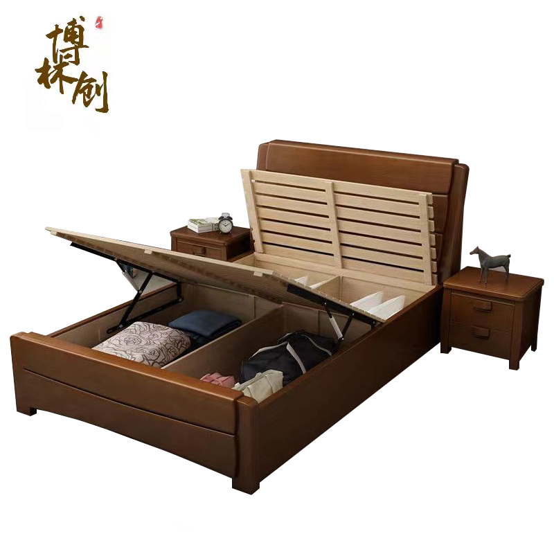 博林创 实木床气压式储物床 120*200*40cm /张高清大图