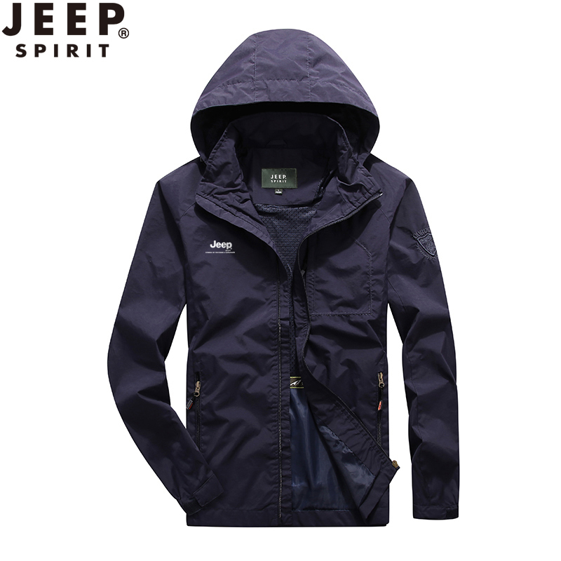 JEEP吉普男士新款夹克春秋速干外套薄款可脱卸帽防风登山服户外速干轻便工装上衣