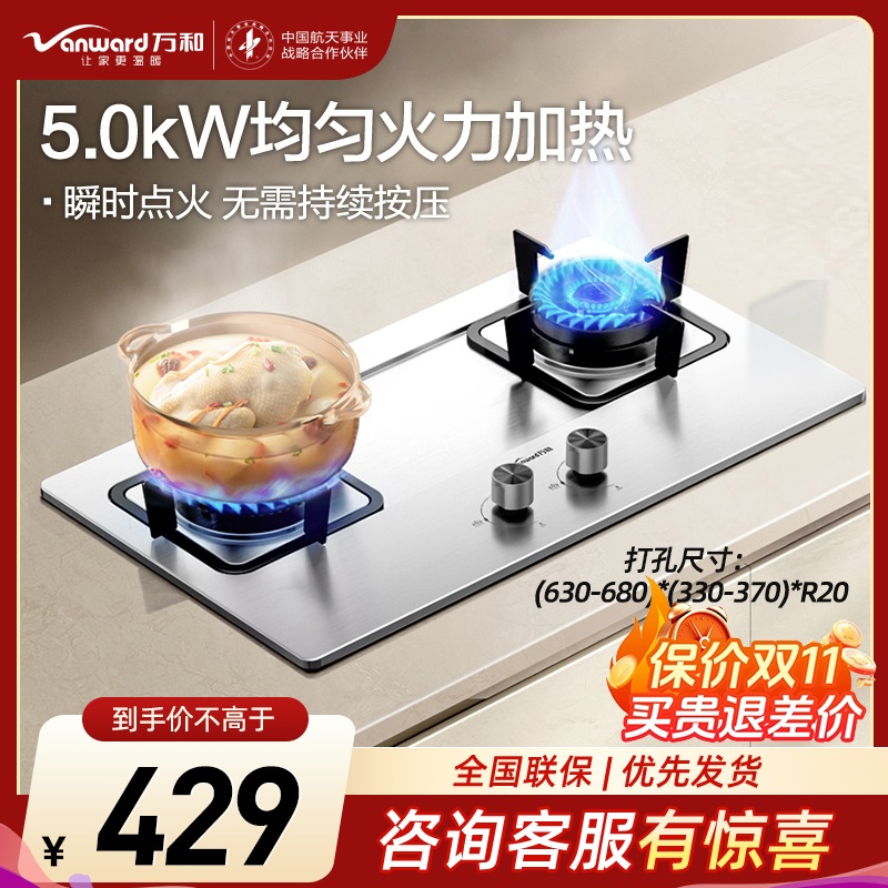 万和(Vanward)[小灶君]B6液化气燃气灶具钢化玻璃煤气炉双灶嵌入式4.5kW家用猛火家用 B6B60高清大图