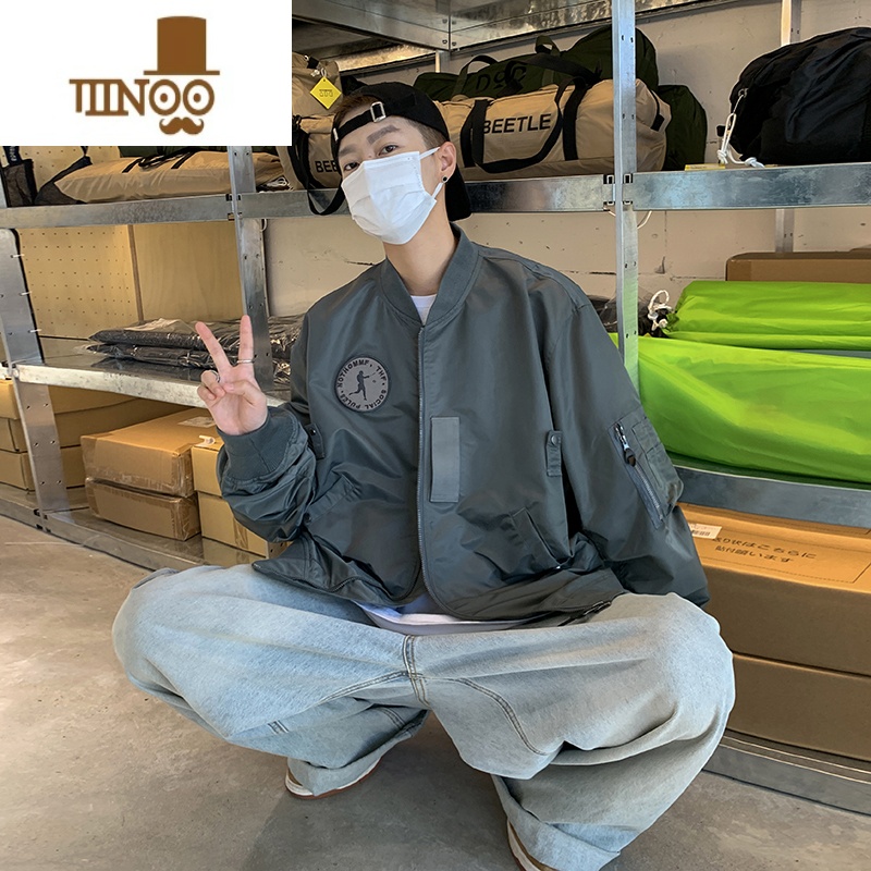 YANXU美式潮牌绿色工装外套男款ins高街潮流宽松棒球服飞行员夹克高清大图