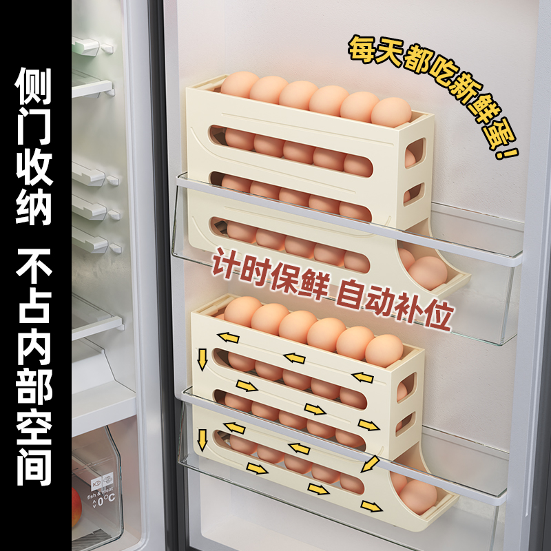 [补贴10%]滚动鸡蛋收纳盒冰箱用侧门放鸡蛋盒装鸡蛋架托专用保鲜盒整理神器高清大图