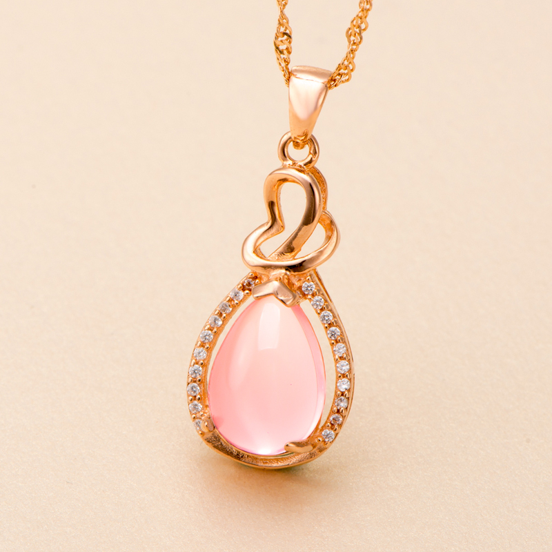 925银项链芙蓉石坠粉晶时尚饰品女附证书300316808送女朋友七夕情人节
