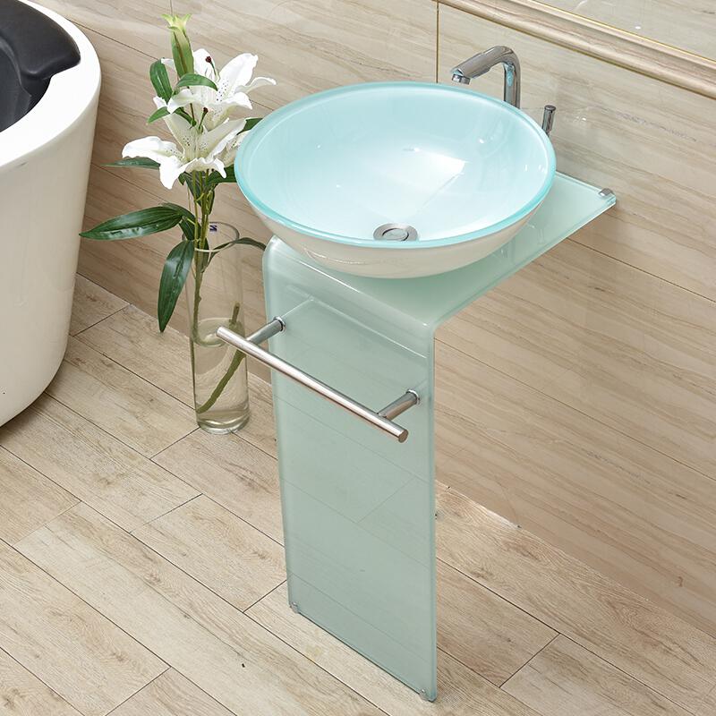 卫生间小户型洗手盆组合迷你洗面盆阳台洗漱台落地式简易钢化玻璃安心