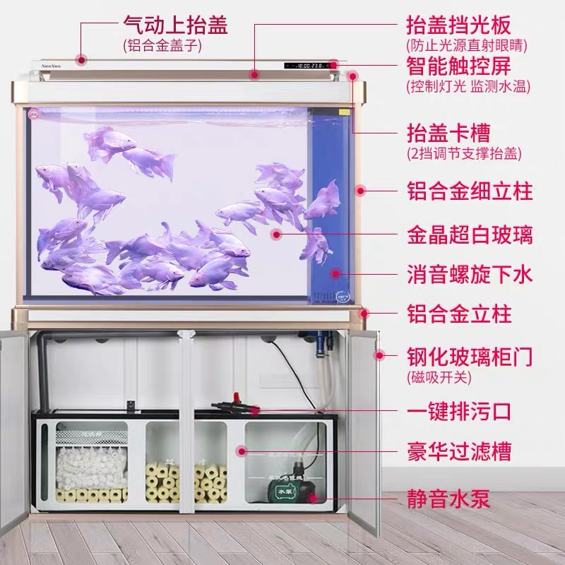 大型龙鱼缸水族箱超白玻璃客厅免换水生态底过滤热带鱼缸高清大图