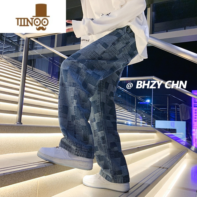 YANXU高街vibe牛仔裤男款潮牌宽松阔腿裤夏季直筒百搭美式hipho款e男b高清大图