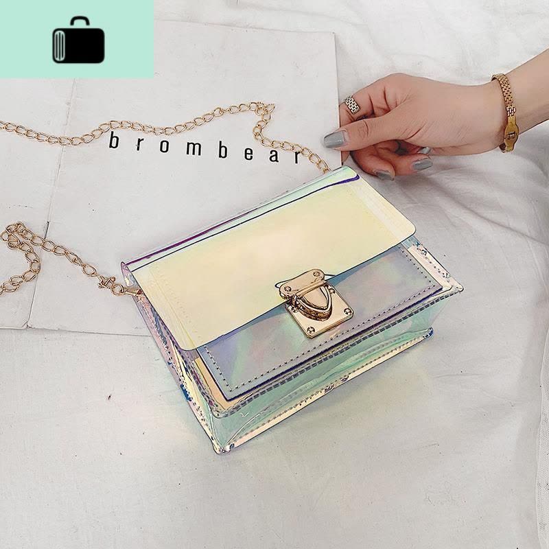 ins春夏包包2019韩版新款百搭透明镭射果冻包女学生斜挎单肩包小NEW LAKE女士单肩包图片