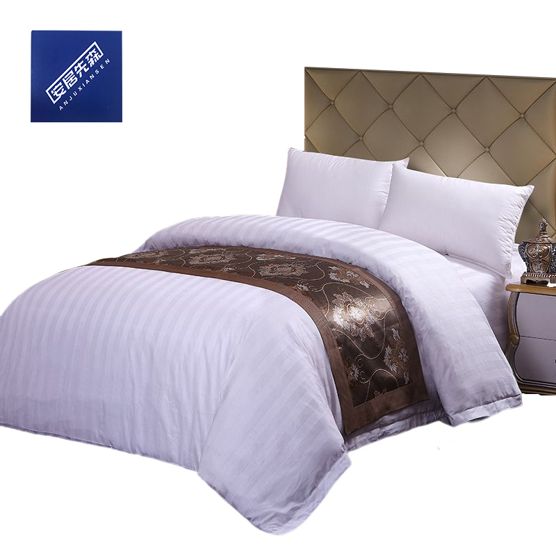 安居先森40加密全棉白色3公分缎条单人被套 160*210cm（条）高清大图